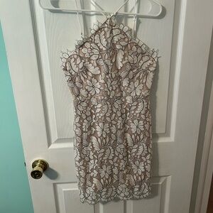 Velvet Beige and White Floral Dress
